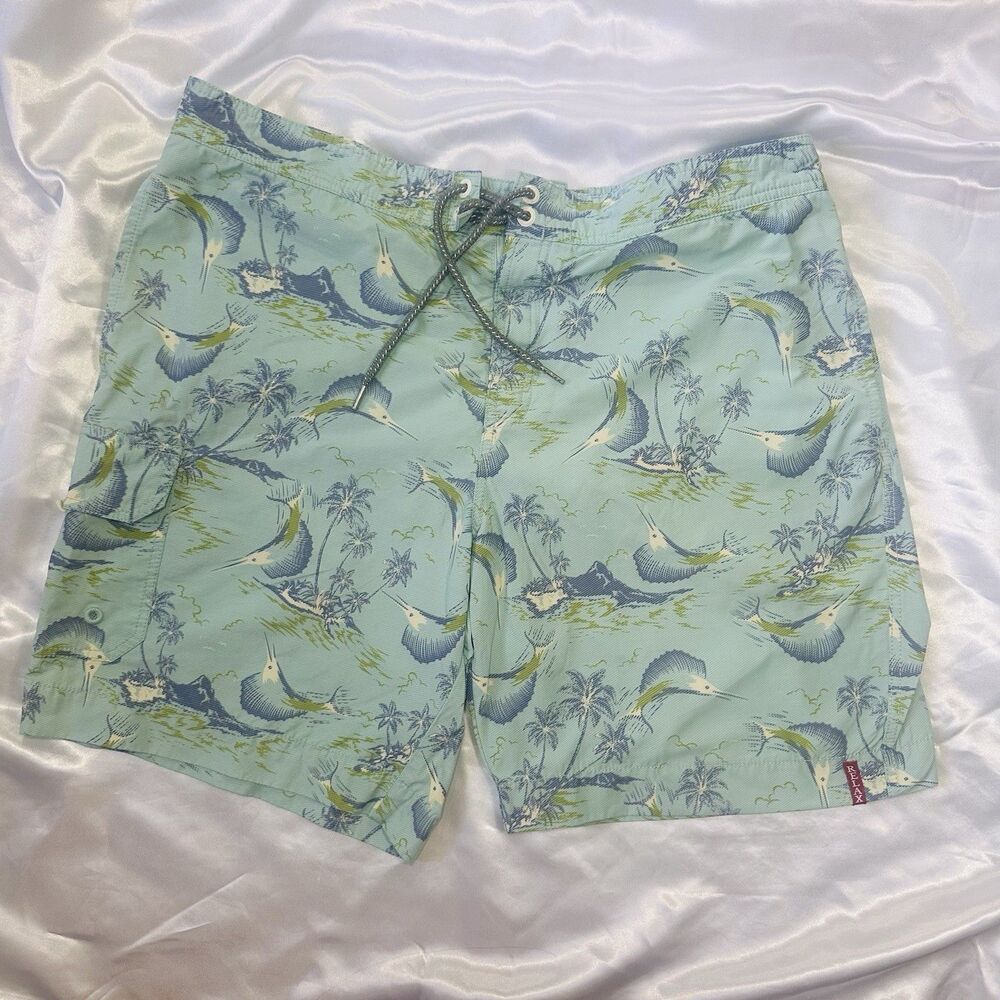 Tommy Bahama RELAXED Swim Trunks Adult XL BLUE Netted Lined FLORAL Mens MARLIN
